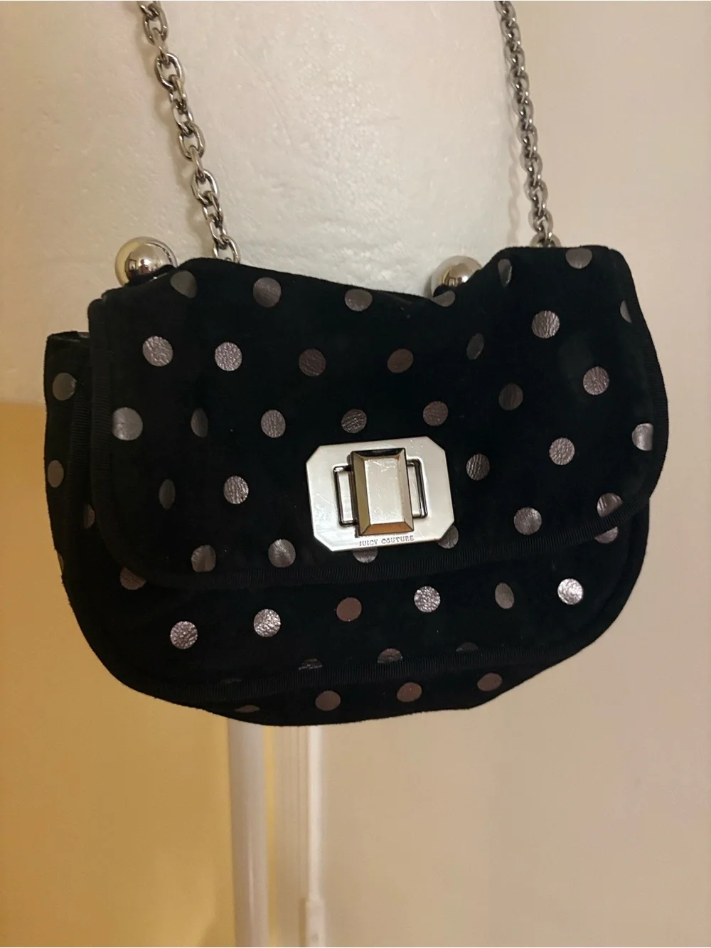 Juicy Couture Black Shoulder Bag with Silver Polka Dots Adjustable strap